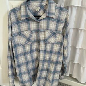 L.L. Bean Womens Plaid Shirt - Blue and Gray